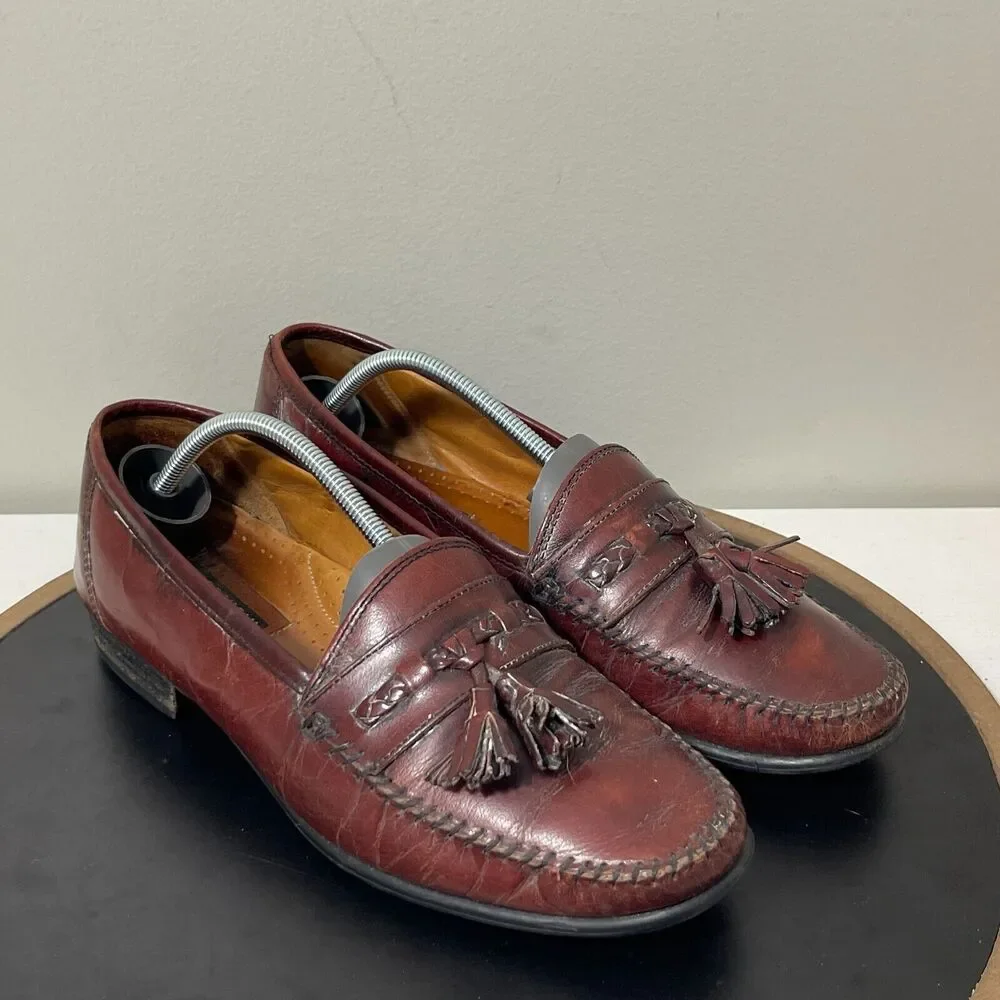 Florsheim Mens Tassel Loafers Burgundy Leather Made in Italy 10‎ D Dress Shoe